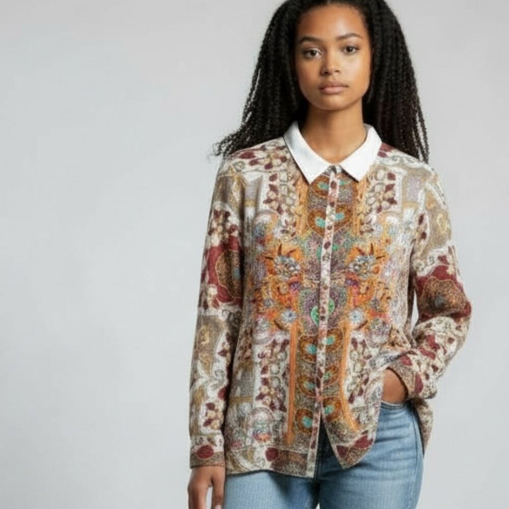 ARATTA SILENT JOURNEY EMBROIDERED BUTTON DOWN SHIRT